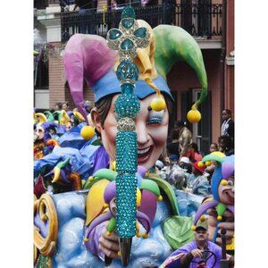 Turquoise Crystal Rhinestone Decorative Beaded Writing Pen With Flower Accent